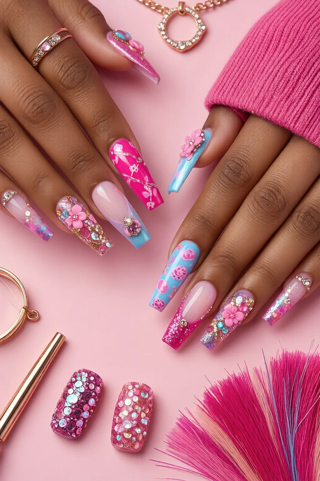 barbiecore nails