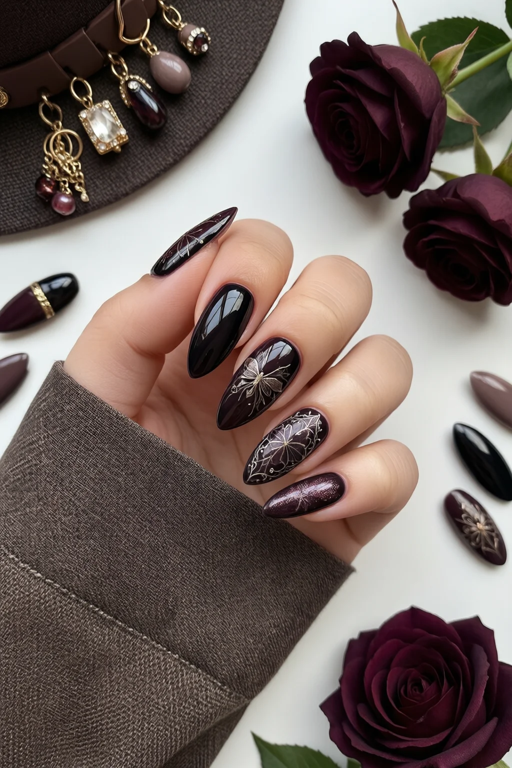 dark academia nails