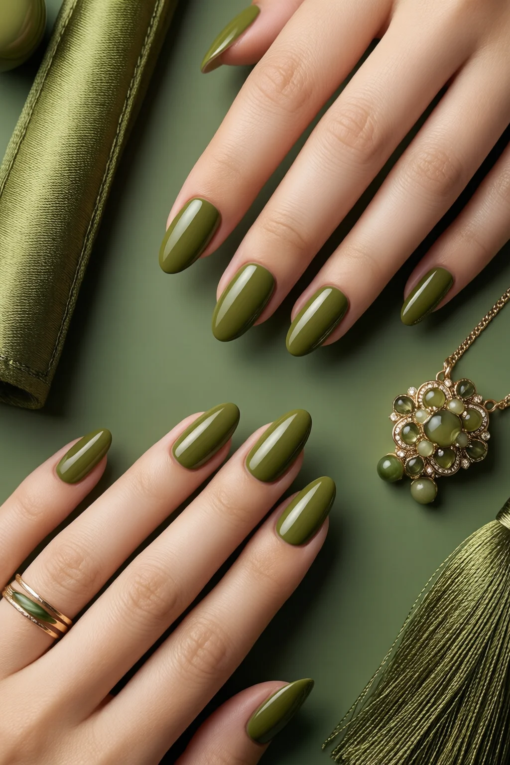 olive green nails