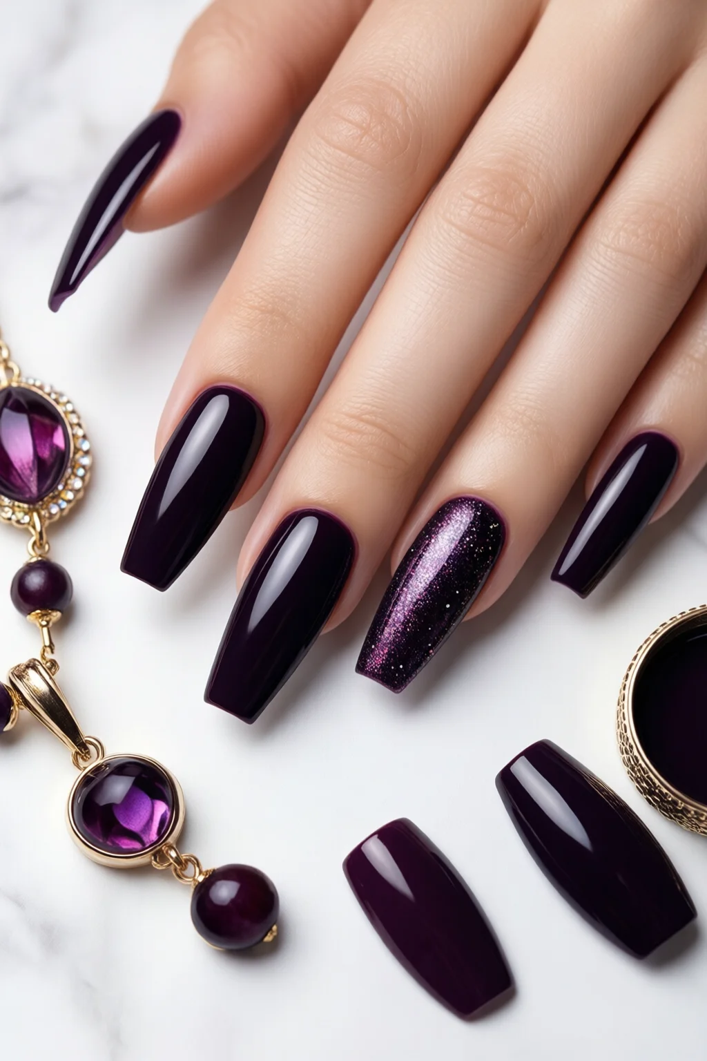 plum noir nails