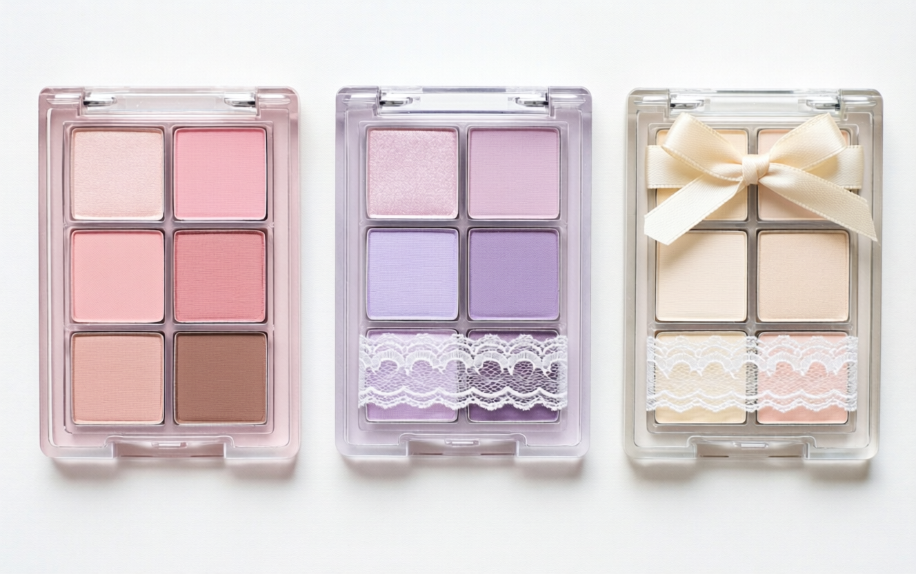 Coquette nail color palette with baby pink lavender cream white and blush rose polish bottles with satin ribbons